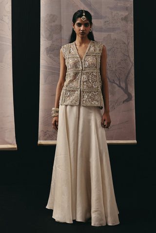 Mirrorwork Gilet set Indian Wedding Ivory Panel Gilet by Twenty Nine