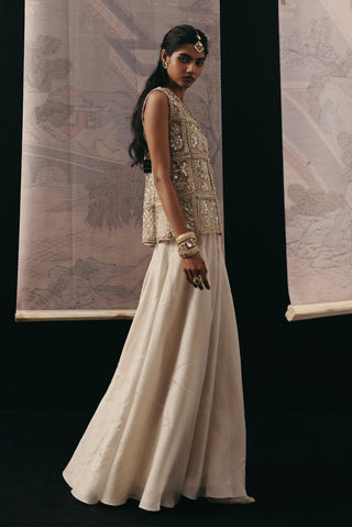 Mirrorwork Gilet set Indian Wedding Ivory Panel Gilet by Twenty Nine