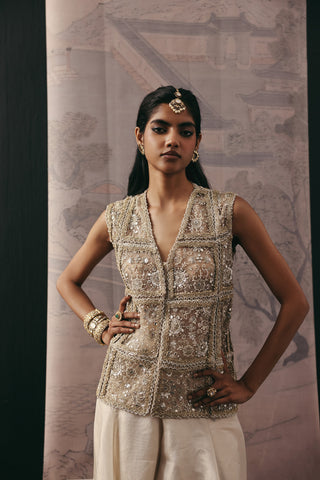Mirrorwork Gilet set Indian Wedding Ivory Panel Gilet by Twenty Nine