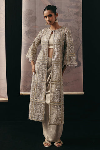 Mirrorwork Long Jacket Set Indian Wedding Silver Panel Jacket by Twenty Nine