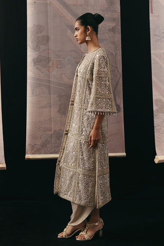 Mirrorwork Long Jacket Set Indian Wedding Silver Panel Jacket by Twenty Nine
