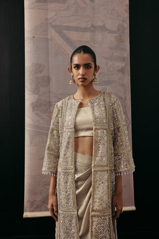 Mirrorwork Long Jacket Set Indian Wedding Silver Panel Jacket by Twenty Nine