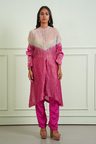 Kurta Set Pastel Wear - Pink Shibori Tissue Short Kurta Set by Twenty Nine