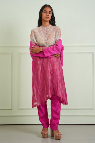 Kurta Set Pastel Wear - Pink Shibori Tissue Short Kurta Set by Twenty Nine