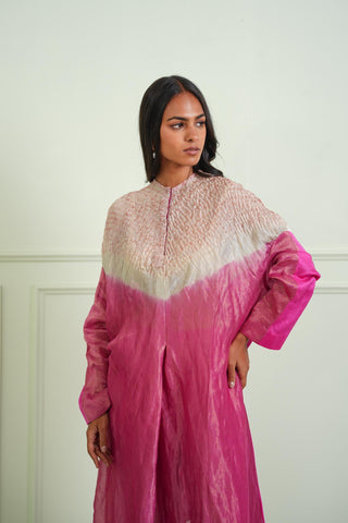 Kurta Set Pastel Wear - Pink Shibori Tissue Short Kurta Set by Twenty Nine