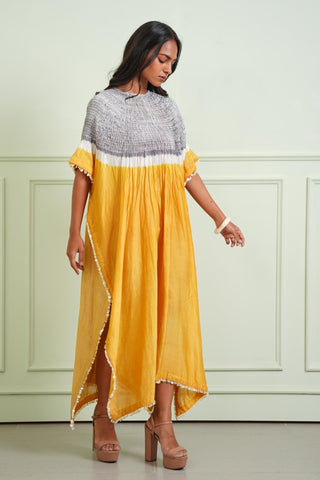 Kaftan Glamour Wear - Yellow Shibori Tissue Kaftan by Twenty Nine