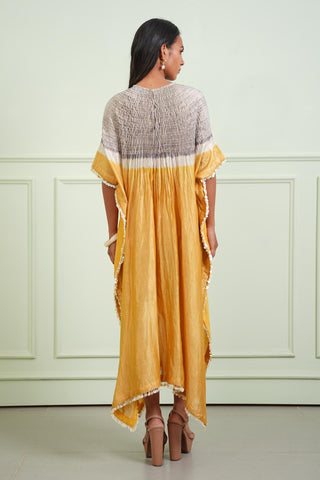 Kaftan Glamour Wear - Yellow Shibori Tissue Kaftan by Twenty Nine