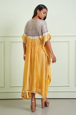 Kaftan Glamour Wear - Yellow Shibori Tissue Kaftan by Twenty Nine
