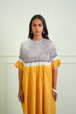 Kaftan Glamour Wear - Yellow Shibori Tissue Kaftan by Twenty Nine