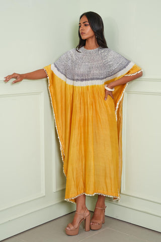 Kaftan Glamour Wear - Yellow Shibori Tissue Kaftan by Twenty Nine