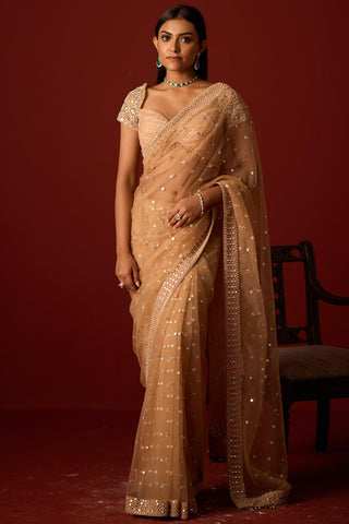 Mirrorwork saree for Indian Wedding – Golden Fasana by 29india