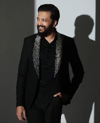 Black rhinestone embellished shawl lapel tuxedo set