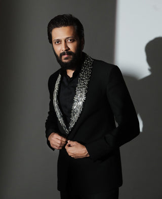 Black rhinestone embellished shawl lapel tuxedo set