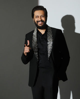 Black rhinestone embellished shawl lapel tuxedo set