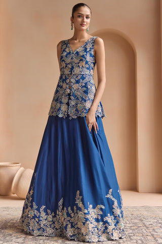 Lehenga Set for Indian Wedding - Blue Off The Record Embroidered Peplum Lehenga Set by Osaa by Adarsh at Mrs. G

