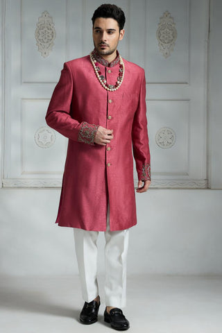 Maroon solid sherwani set