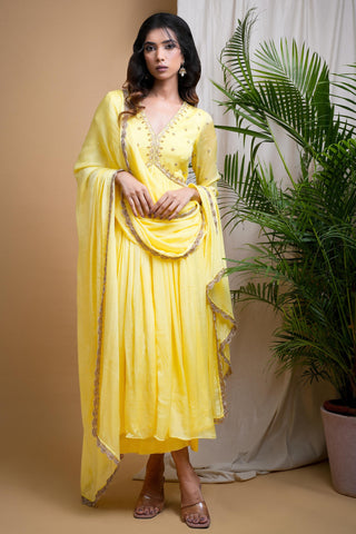Yellow sitara chiffon anarkali set