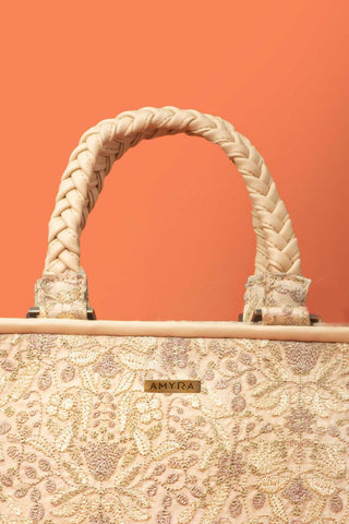 Beige zen embroidered handbag