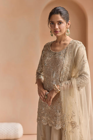 Sharara Set for Indian Wedding - Beige Off The Record Tissue Sharara Set by Osaa by Adarsh at Mrs. G

