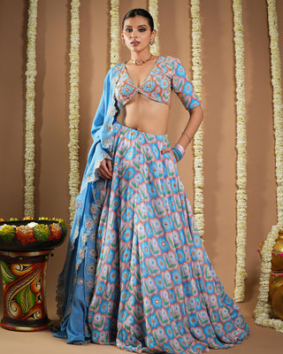 Sky blue printed avyanna lehenga set