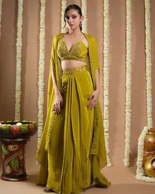 Mehendi green shrug avyanna drape set