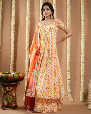 Off white multicolor printed avyanna anarkali set
