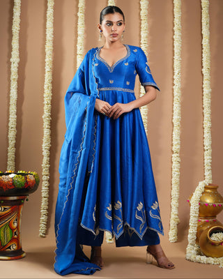 Royal blue avyanna cutwork anarkali set