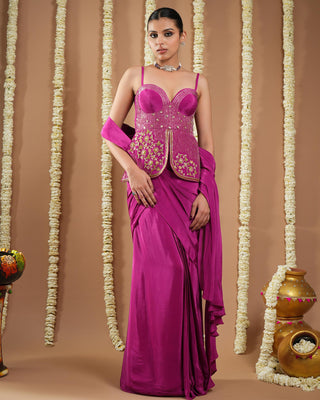Grape wine avyanna corset pre-draped saree