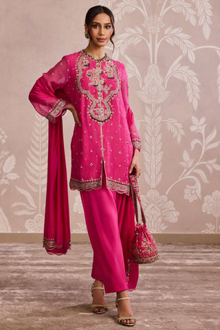 Pink embroidered nooreh ever after kurta silk set