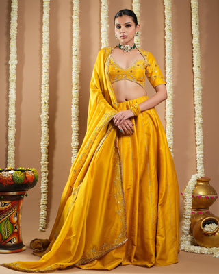 Mustard yellow heavy slub avyanna lehenga set