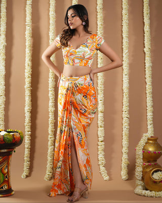 Orange forest avyanna drape indo set