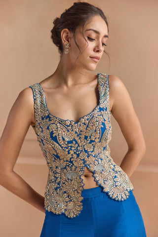 Sharara Set for Indian Wedding - Blue Off The Record Mulberry Silk Top and Garara Set by Osaa by Adarsh at Mrs. G

