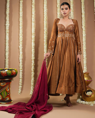 Antique golden avyanna anarkali set