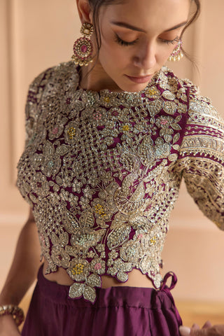 Lehenga Set for Indian Wedding - Maroon Off The Record Embroidered Top and Skirt Set by Osaa by Adarsh at Mrs. G