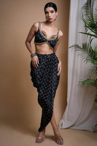 Green sitara digital print indo drape set