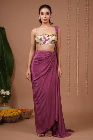 Pre drape saree for Indian Wedding – Cream Lemon Print by AHI Clothing