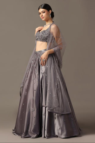 Gray satin lehenga set