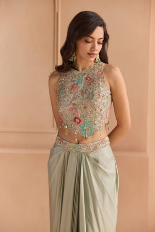 Lehenga Set for Indian Wedding - Blue Off The Record Embroidered Top and Skirt Set by Osaa by Adarsh at Mrs. G

