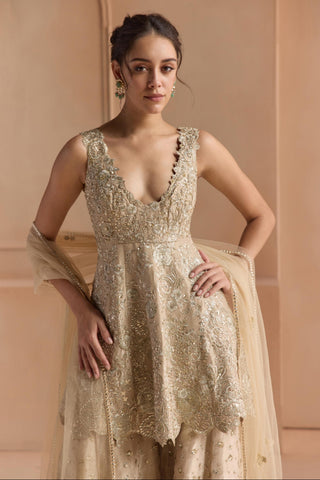 Garara Set for Indian Wedding - Beige Off The Record Peplum Garara Set by Osaa by Adarsh at Mrs. G

