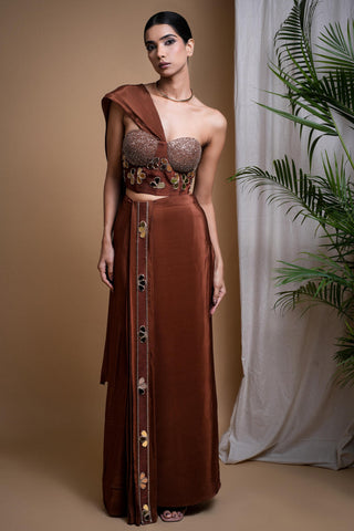 Brown sitara corset drape set