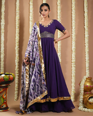 Dark purple avyanna anarkali set