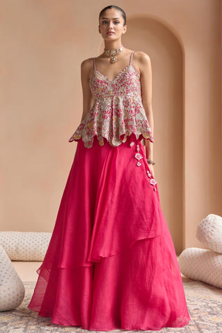 Peplum Skirt Set for Indian Wedding - Pink Off The Record Embroidered Peplum and Skirt Set by Osaa by Adarsh at Mrs. G

