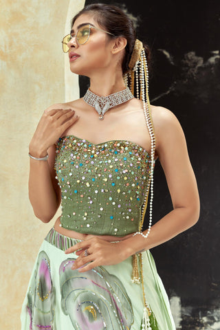 Mint Green Lehenga for Indian Wedding – Aangan Corset Set by Priti Sahni