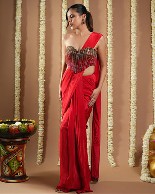 Hot red corset avyanna draped saree