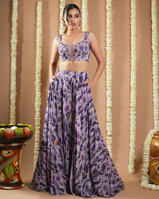Violet lilac printed avyanna indo lehenga set