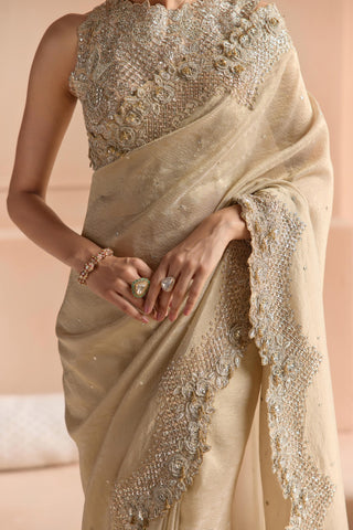 Saree Set for Indian Wedding - Beige Off The Record Tissue Saree Set by Osaa by Adarsh at Mrs. G

