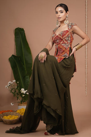 Kurti palazzo set for Indian Wedding – Red Bandhani Printed by AHI Clothing