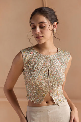 Sharara Set for Indian Wedding - Gray Off The Record Embroidered Top Set by Osaa by Adarsh at Mrs. G

