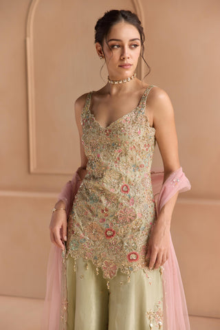 Sharara Set for Indian Wedding - Green Off The Record Embroidered Sharara Set by Osaa by Adarsh at Mrs. G

