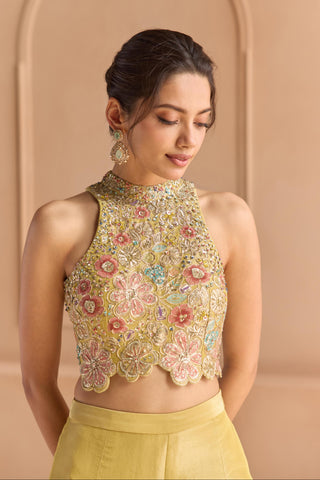 Flare Pant Set for Indian Wedding - Yellow Off The Record Top and flare pants Set by Osaa by Adarsh at Mrs. G

